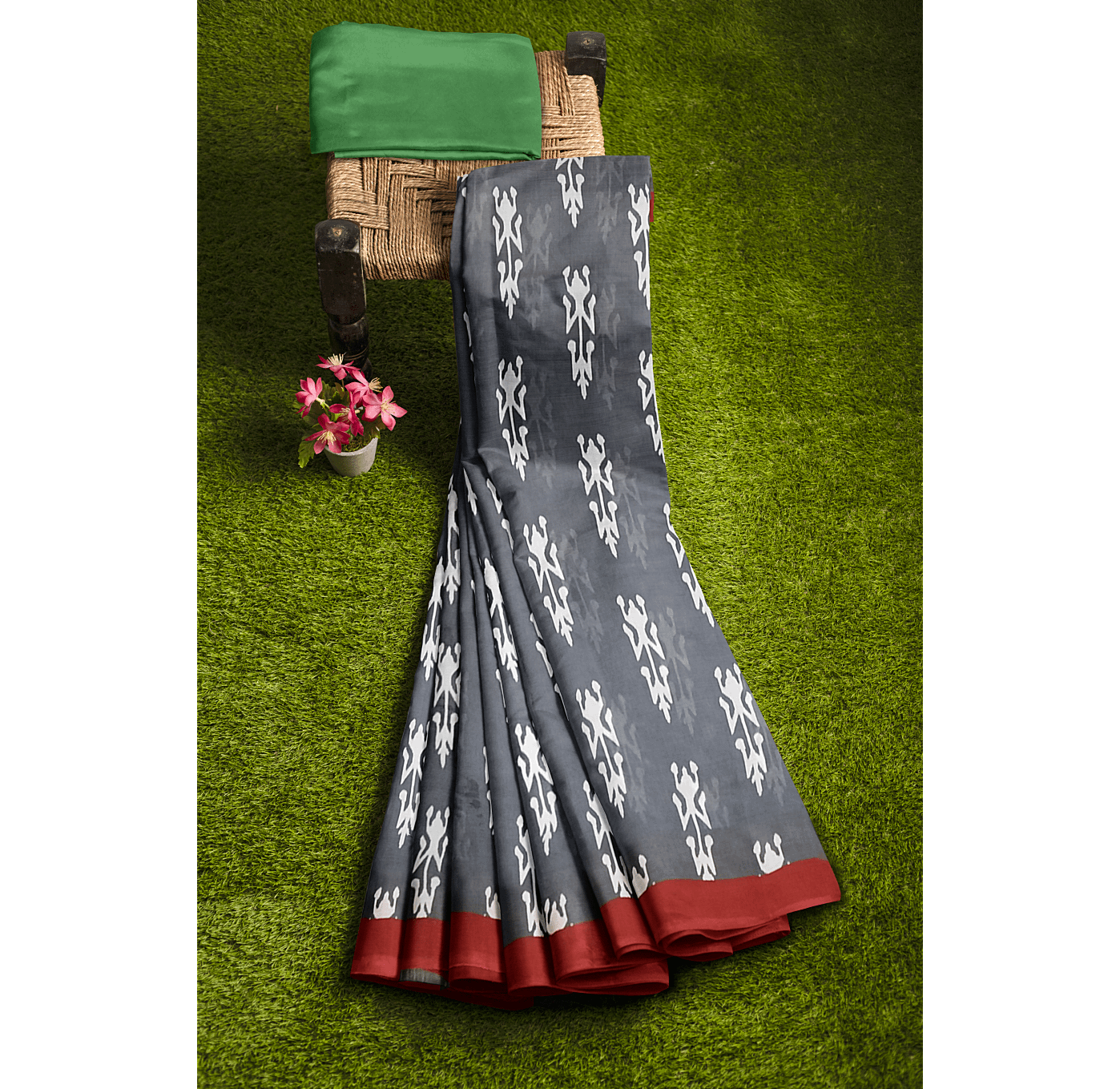 Chanderi Silk cotton Saree With Bagru Block Print 9